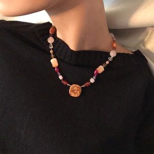 Multicolor Gemstone Beaded Necklace | Large Center Bead | Toggle Clasp